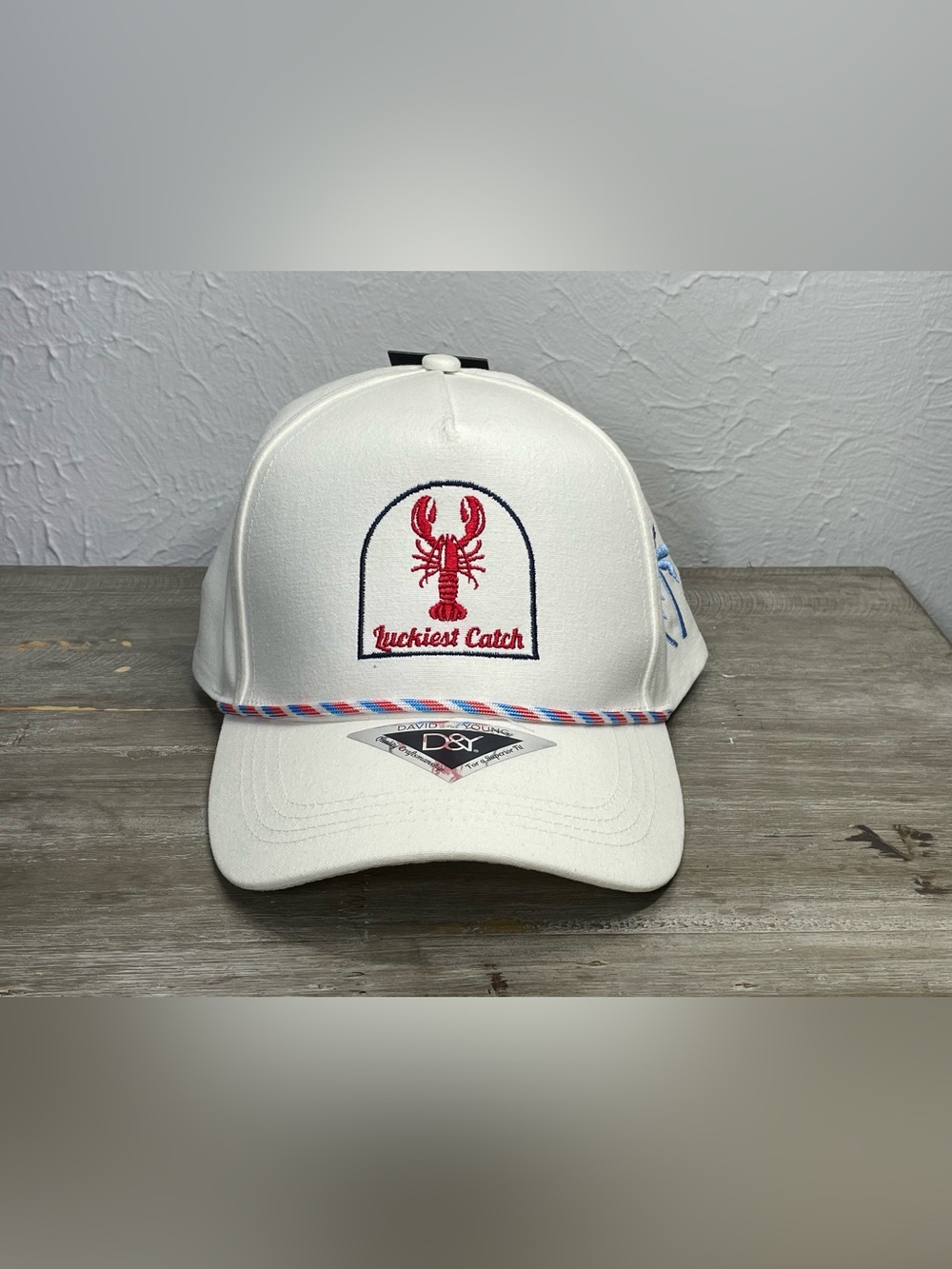 New David Young “Luckiest Catch” Trucker Hat Cap Rope Palm Tree Lobster SnapBack